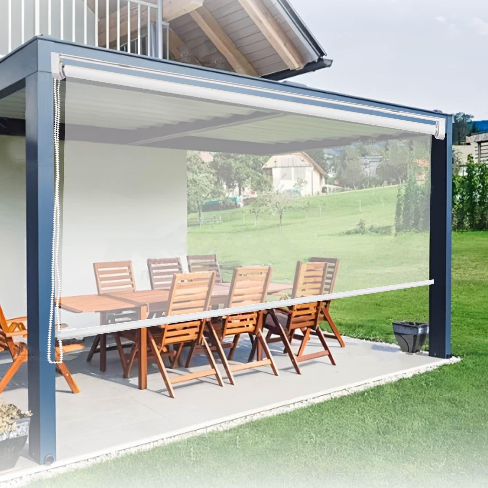 Heavy Duty Clear PVC Roller Shade Waterproof Windproof Transparent Blind for Pergola, Patio, Balcony, Garage, Entryways Blocks Drafts & Rain Thermal Insulation Grommet-Fixed Easy Clean(W55X60IN)