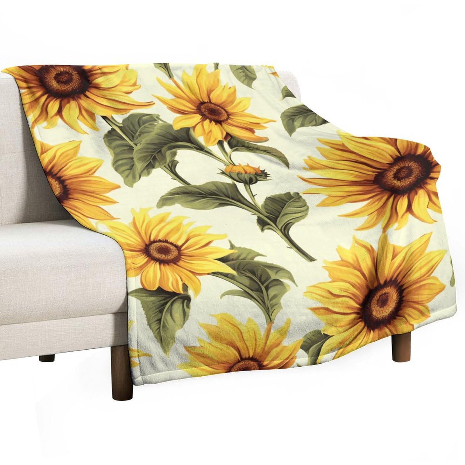 Couverture flanelle légère et chaude plaid tournesol jaune