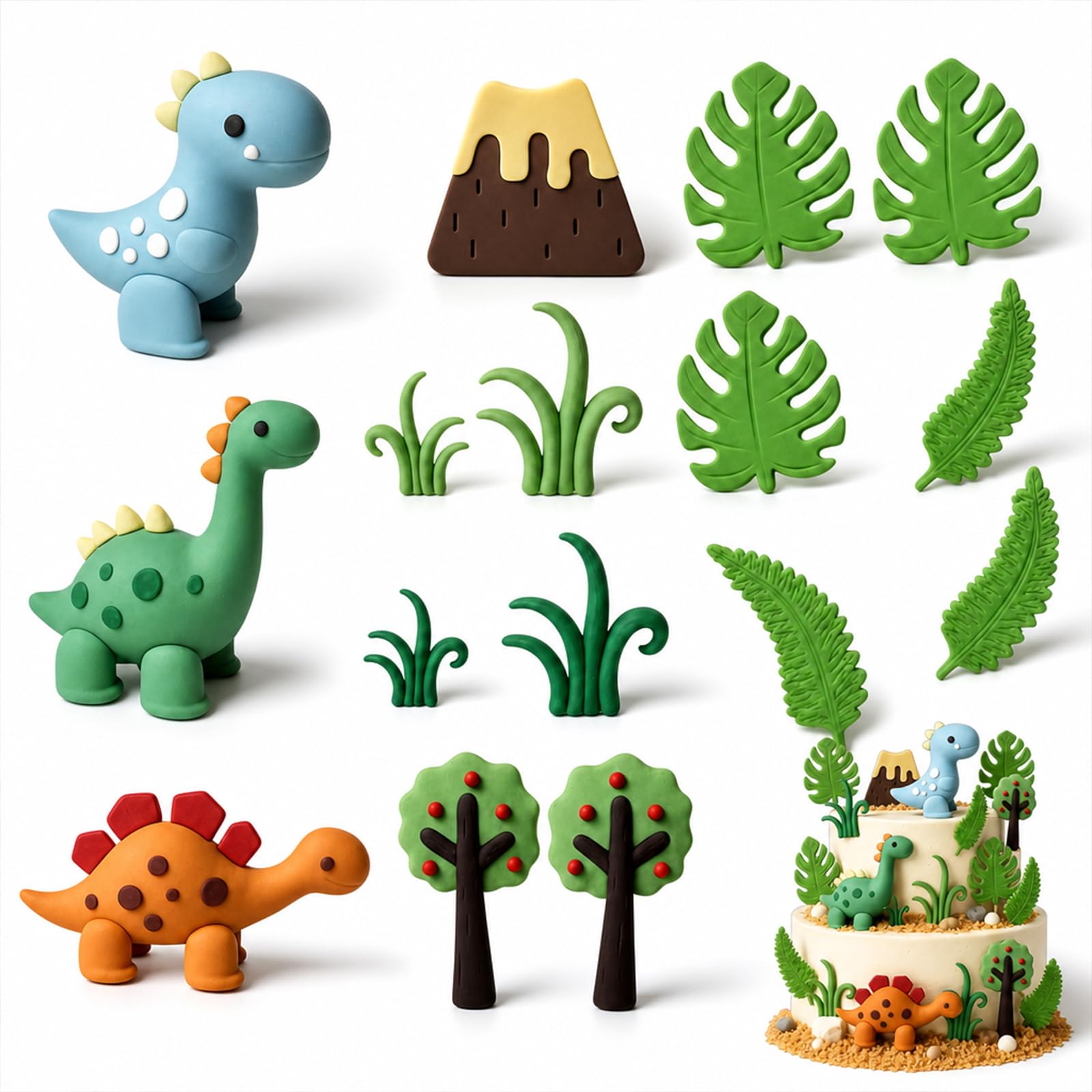 16-Piece Dinosaur Cake Toppers Set, Dinosaur Cake Decorations