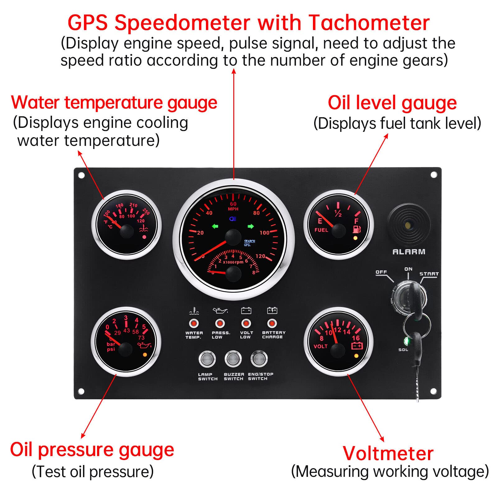 Juego de 5 indicadores, panel de instrumentos, juego de indicadores con nivel de aceite, temperatura del agua, presión de aceite, pantalla de voltaje, medidor digital