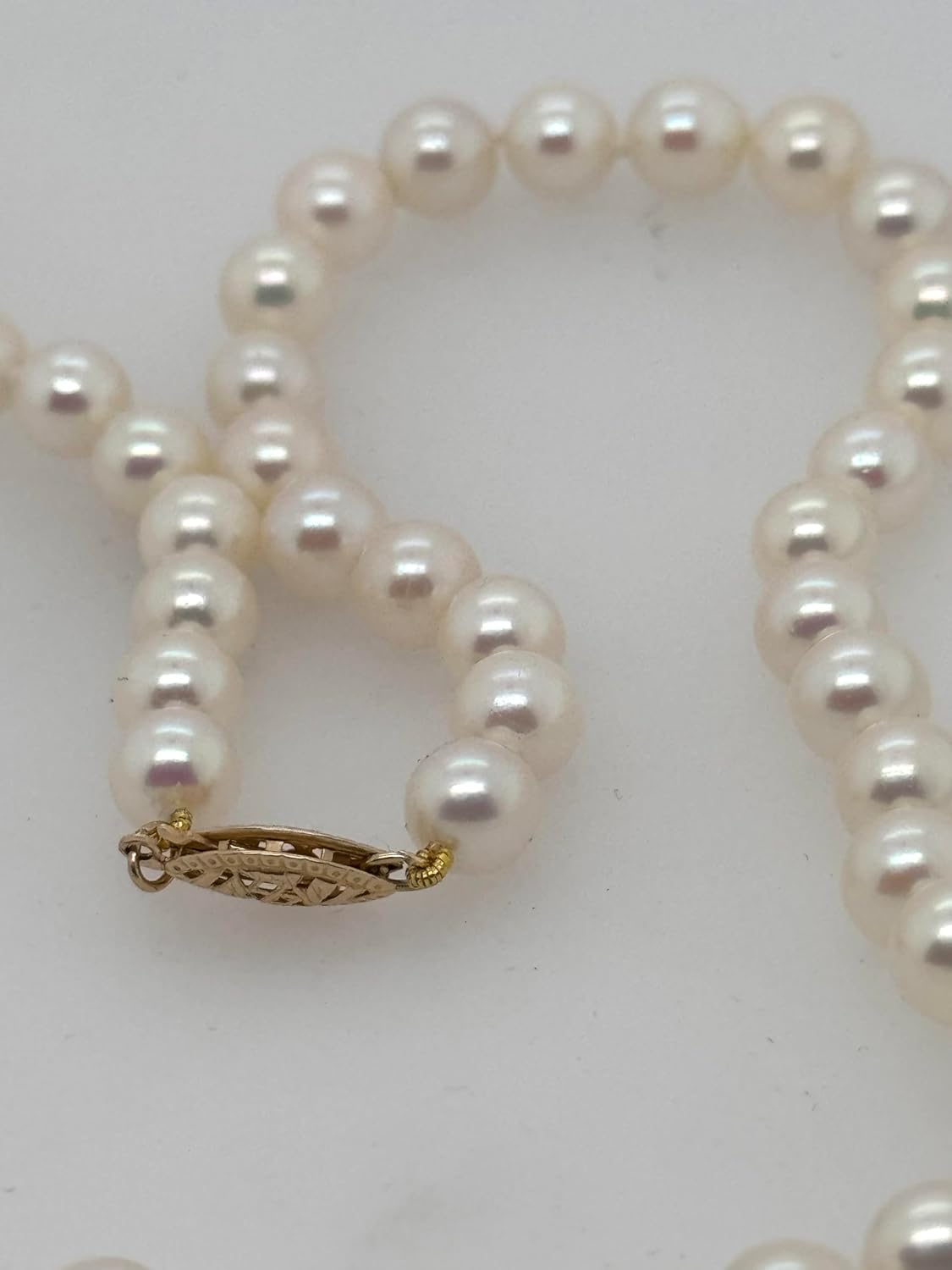 Akoya Freshwater Pearl Necklace 17 Inch with 14K Yellow Gold Clasp | Classic White Pearl Strand Necklace for Women