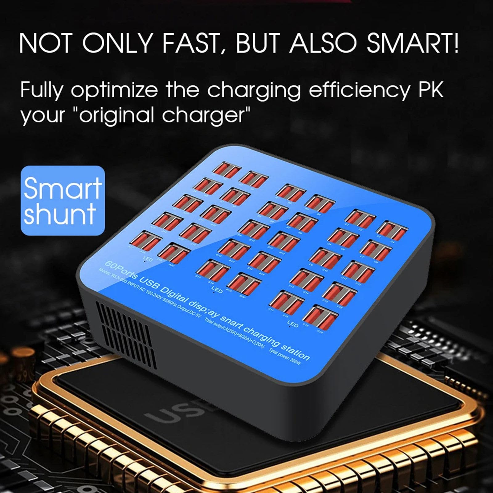 Stacja ładowania USB, prąd 60A/pojedynczy port 5V2A/60-portowa inteligentna ładowarka USB (300 W) odpowiednia do wielu urządzeń, smartfonów