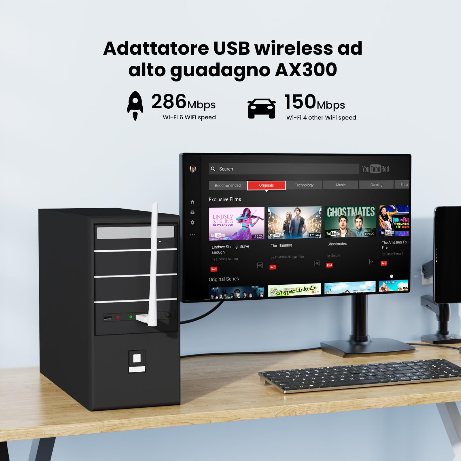 Tenda U2 V5.0 WiFi 6 USB AX300, 2.4G/286Mbps, Antenna 6dBi, Antenna Wi-Fi Usb per PC, Compatibile con Windows 7/10/11/Linux 3.1+/UOS, USB2.0