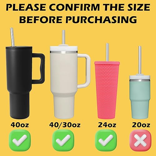 Miniatura 3 de Sztumbo Paquete de 6 popotes rectos de acero inoxidable reutilizables de 12 pulgadas, con 6 puntas de silicona y 2 cepillos de limpieza para vaso