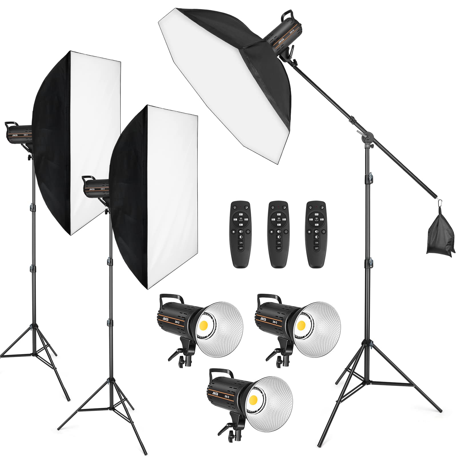 200W Video Light Kit, Continuous Lighting for Photography with Bowens Mount Softbox&Stand, Studio Light with APP for photography YouTube vedio and Film Recording (Set of 3)