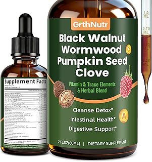 Black Walnut Wormwood Clove Tinture Cleanse for Humans - Gut Detox & Intestinal Health Digestive Support with Pumpkin, Oregano, Garlic Bulb, PAU D’Arco - Non-GMO, High Absorption, 2 Fl OZ