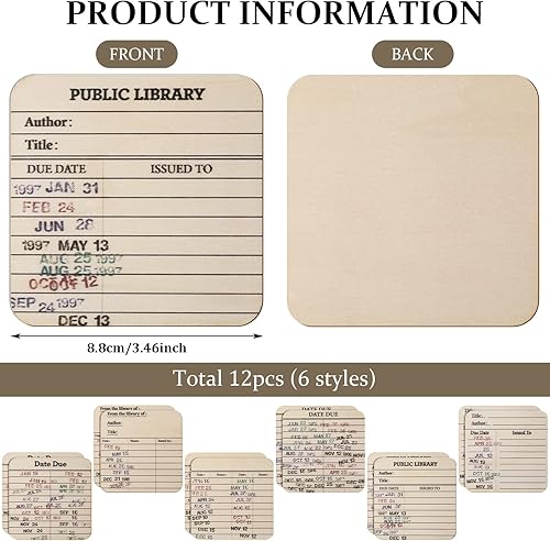 Miniatura 3 de 12 posavasos para tarjetas de biblioteca, regalos de club de libros, para tarjetas de fecha de vencimiento, para biblioteca, vintage, amantes de los