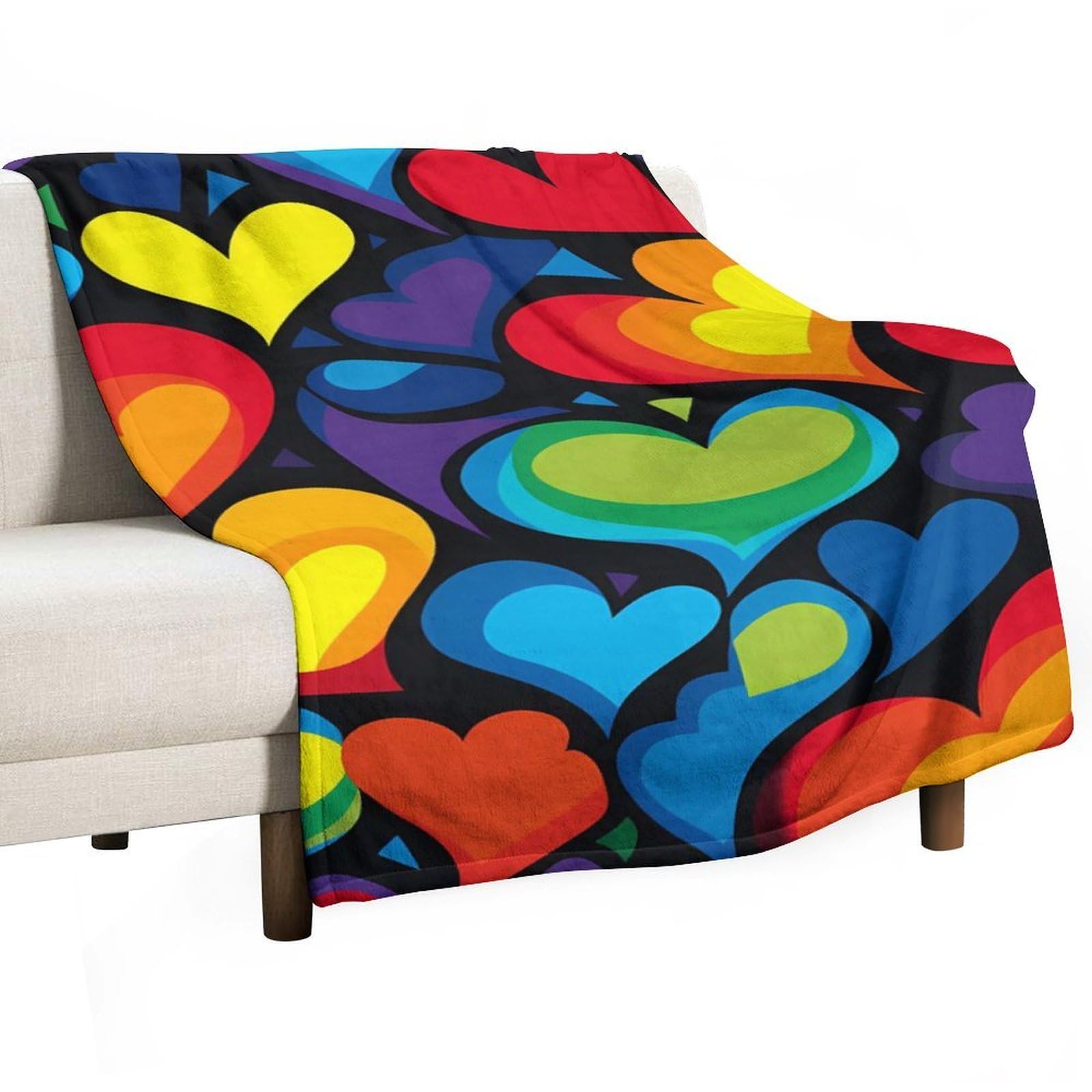 CGSBNGHA Heart LGBT Rainbow Flannel Fleece Blanket Lightweight Soft Throw Blankets for Sofa Couch Bed Chair