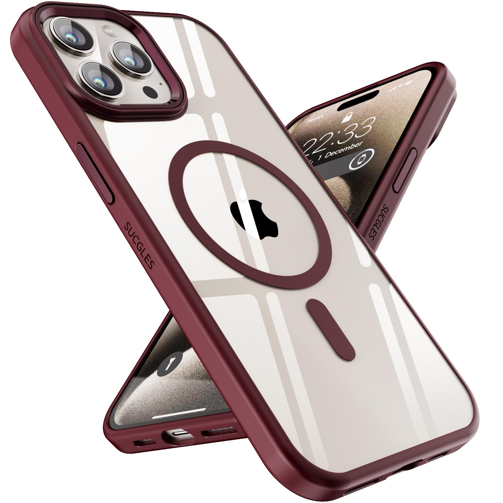 SUCGLES for iPhone 13 Pro Max Case with MagSafe [Ultra Strong Magnetic] [12FT Military Drop Protection] [Shockproof Bumper] Slim Thin Mag Safe Promax Phone Cover for Apple 13pro Max (Wine Red)