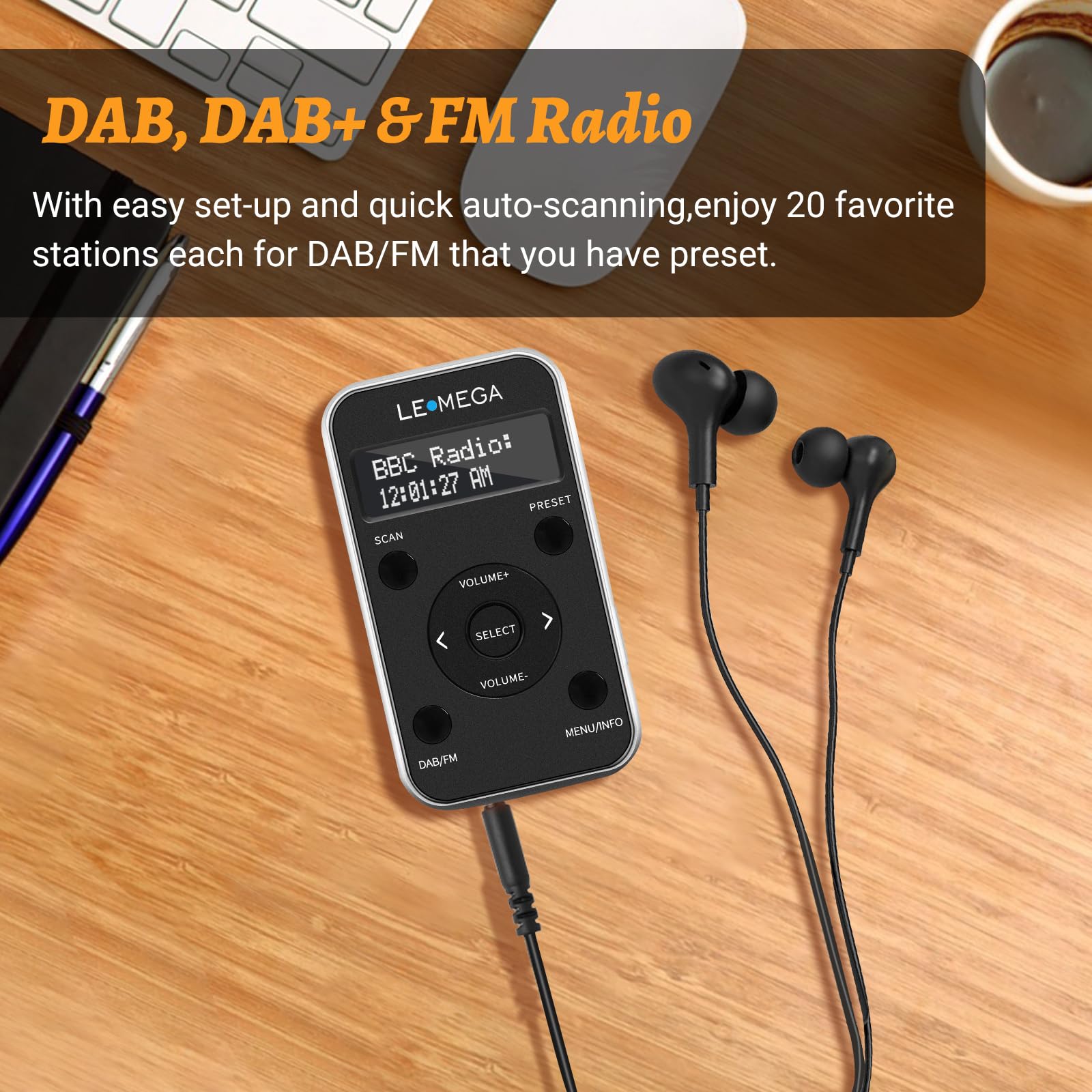 Radio DAB+ Portatile LEMEGA PR1L - FM, Cuffie Incluse, Batteria Lunga Durata, Per Sport E Viaggi - Foto 6