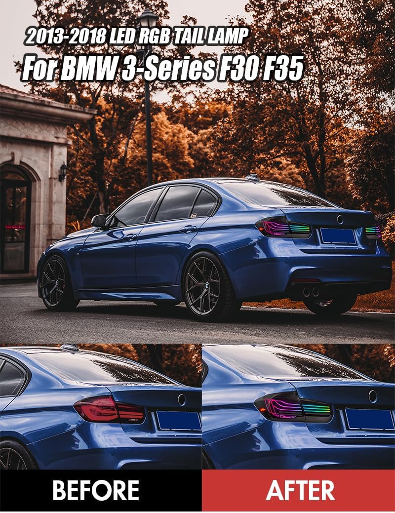 TT-ABC Ultra Mods Tail Light for BMW 3 Series F30 F35 F80 M3 2013-2018 with Color Control Laser Style(SMOKE-RGB)