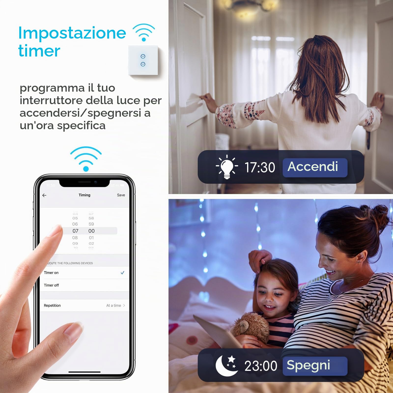 Aigostar - Interruttore a Parete WIFI con Pannello in Vetro Touch Screen a 2 Interruttore, Compatibile con ALEXA e GOOGLE HOME, controllo vocale e funzione Timer 1 Pezzi Color Bianco