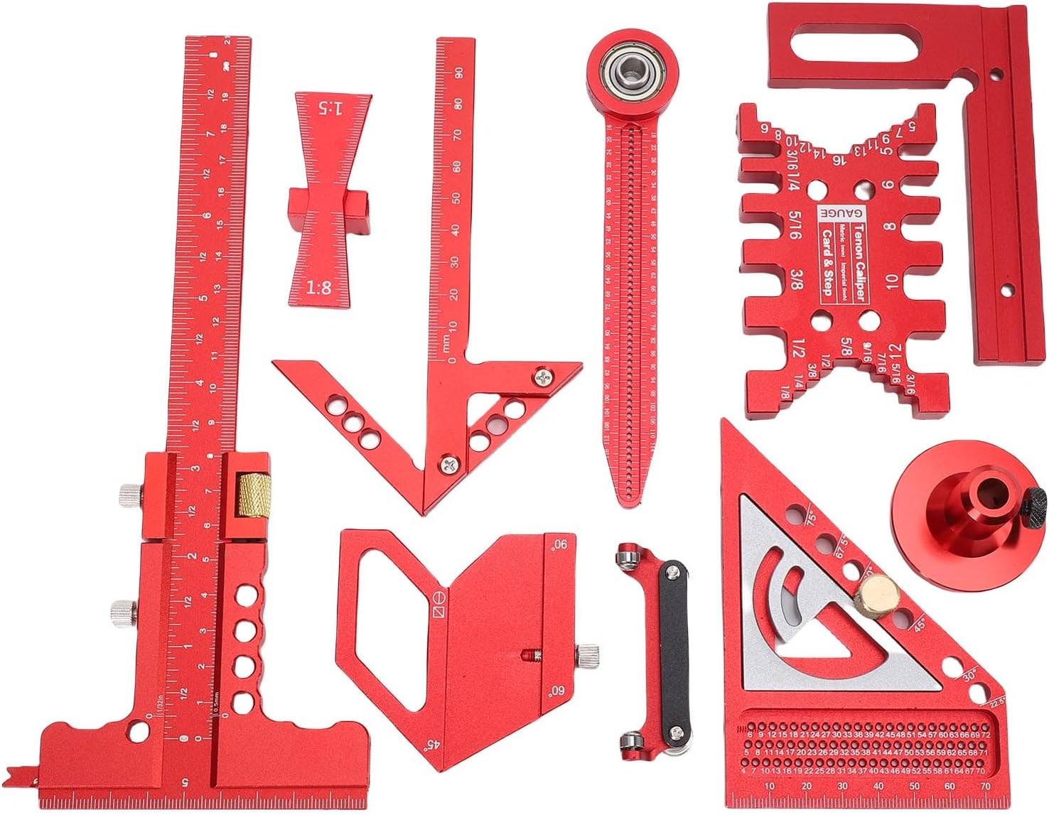 BAFOVY Woodworking Measurement Tool Kit, Aluminum Alloy with 9 Layout Tools for Woodworking Projects and Board Splicing