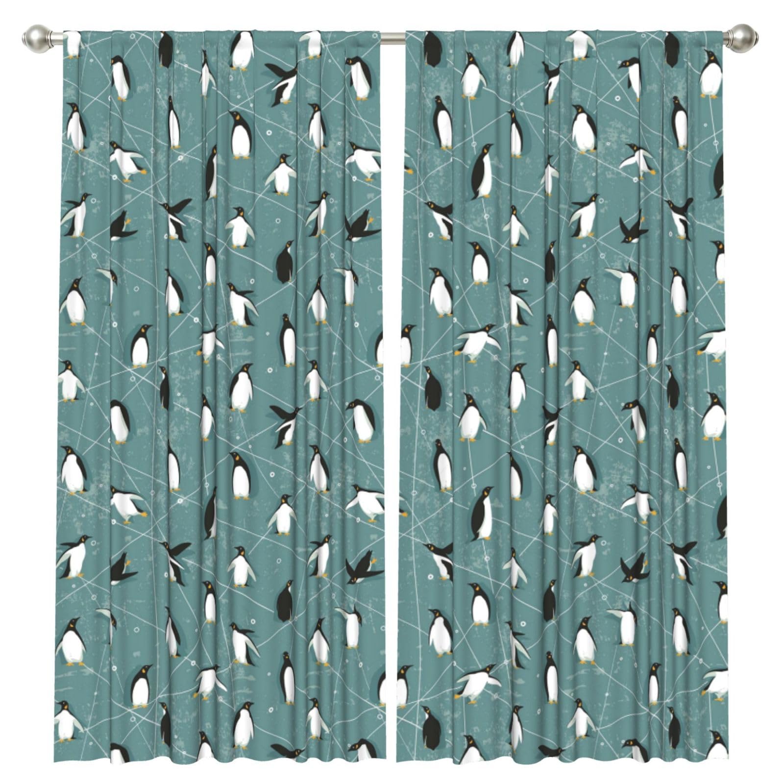 InOmak Penguins Pattern, 2 Panels Window Curtains 52 x 84 Inch Blackout Curtains for Living Room Bedroom