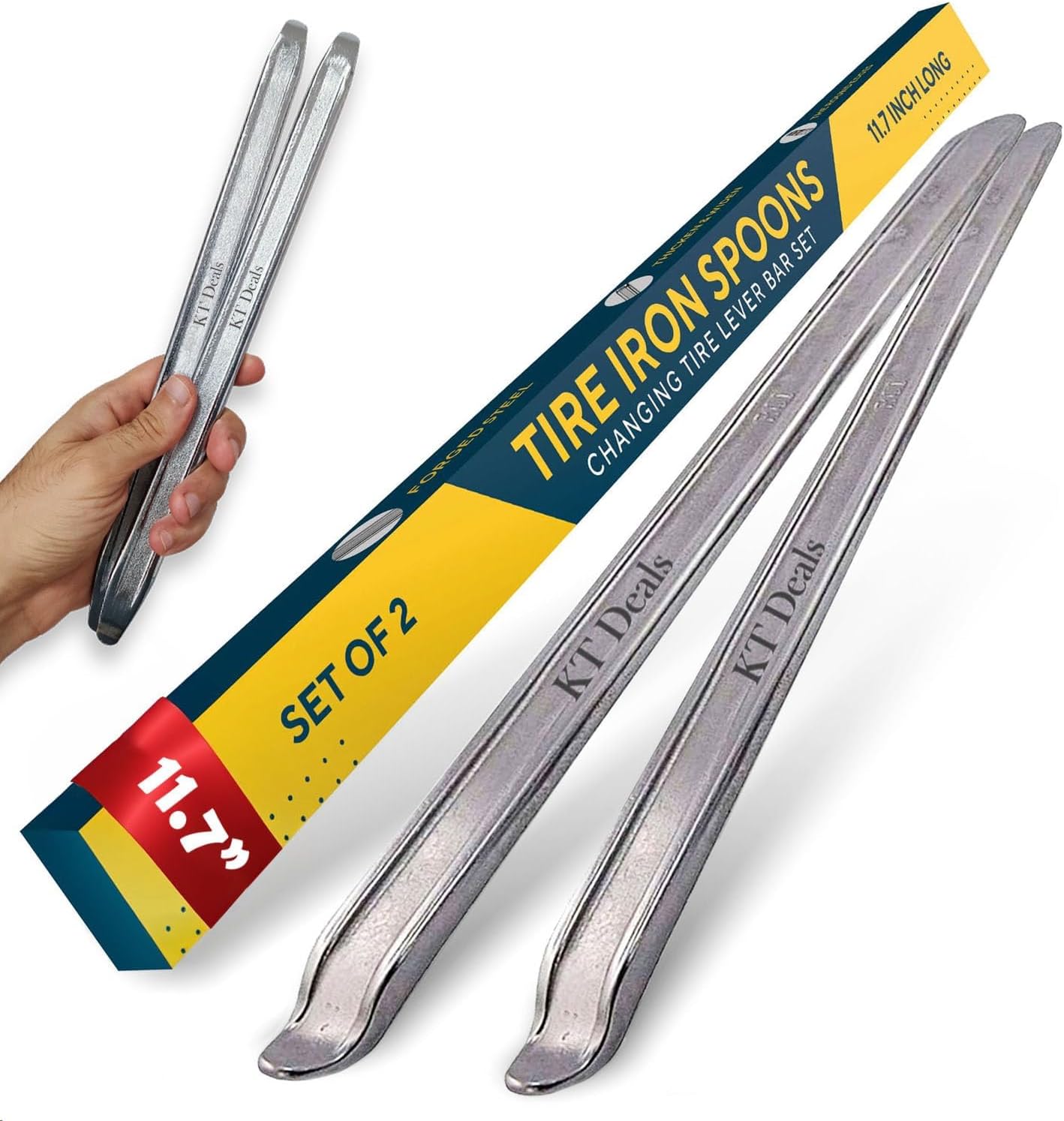 Tire Iron Spoons Changing Tire Lever Bar Set of 2 Tire Repair Tool Kit Rim Lifter Tire Changer Remove Tyre Heavy Duty Metal Steel for Motorcycle Bike Scooter Bicycle and More (2 Pack)