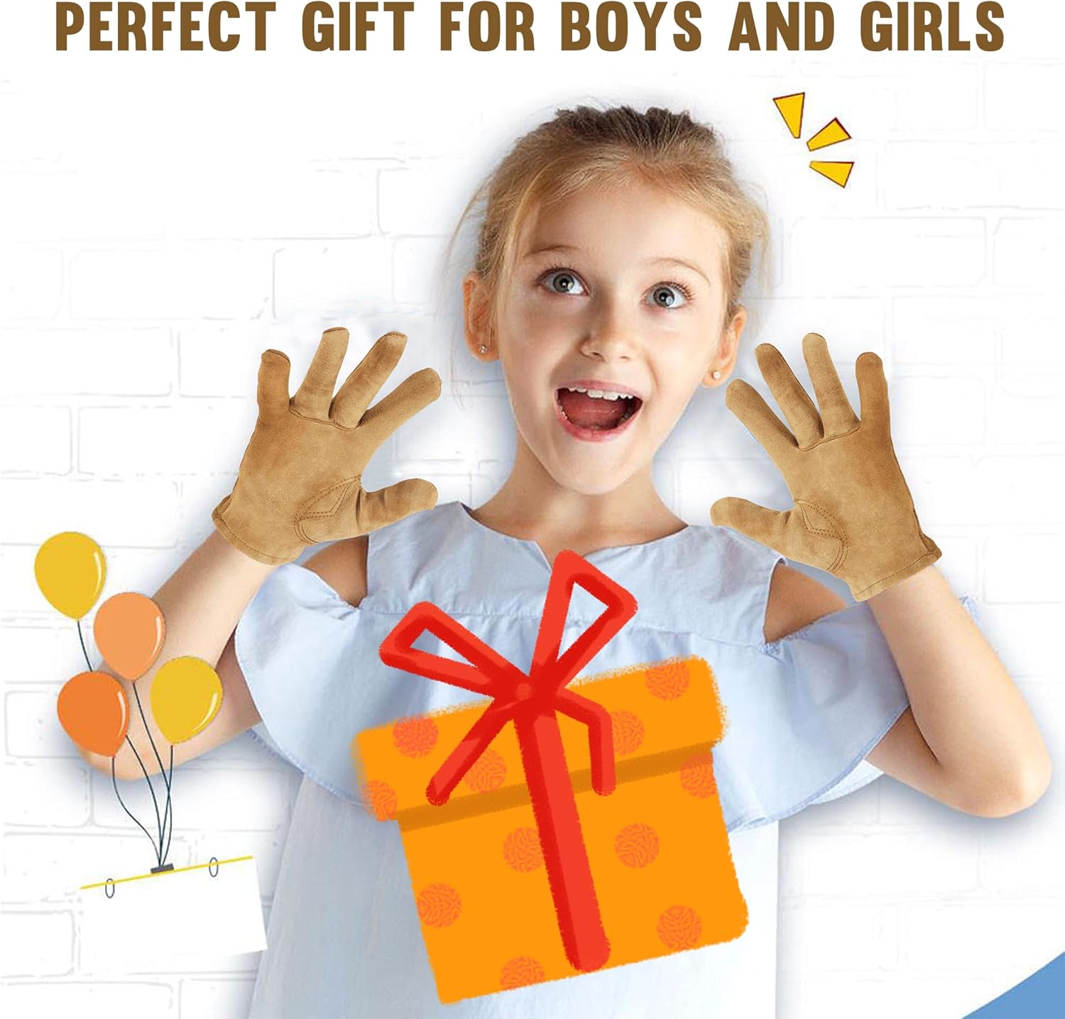 HLDD HANDLANDY Kids Gardening Gloves, Childrens Leather Work Gloves for Boys Girls Age 2-11, Great Gift for Yard Work