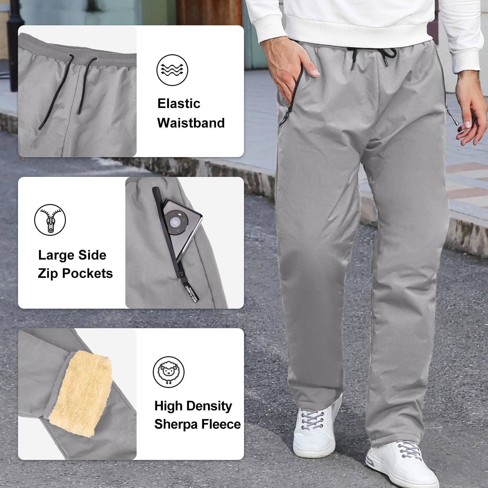UMIPUBO Pantaloni da Jogging Uomo Foderato in Pile Pantaloni Tuta Invernali Jogger Sportivi Termici Lunghi Pantaloni con Tasche Caldo Elastico Vita con Coulisse Trousers Fitness Corsa Sci