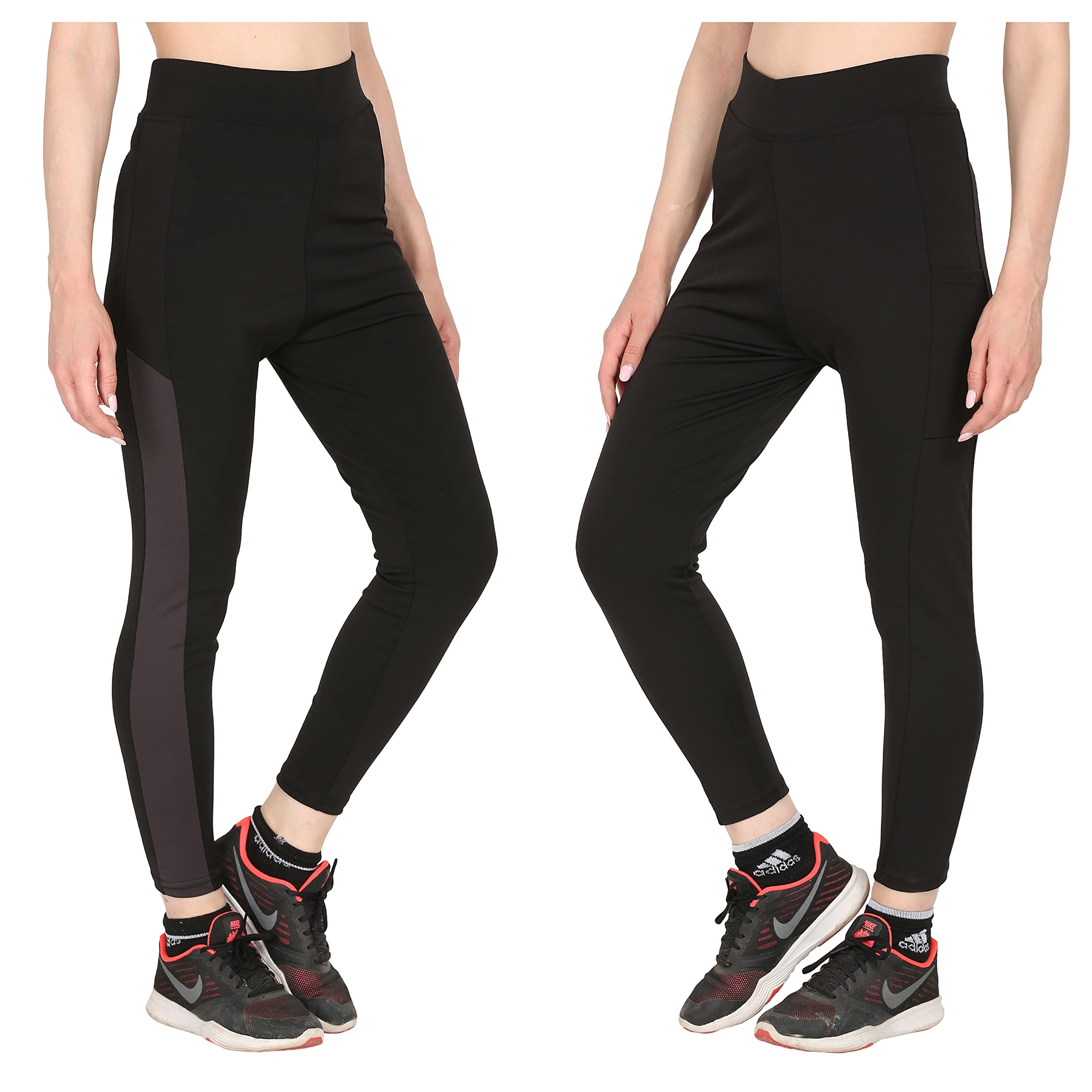 fitg18 Gym wear Leggings Ankle Length Workout Trousers|Stretchable Striped Leggings | High Waist Sports Fitness Track Pants for Girls & Women (Pack of 2) (Free Size 28-34)-picture-38