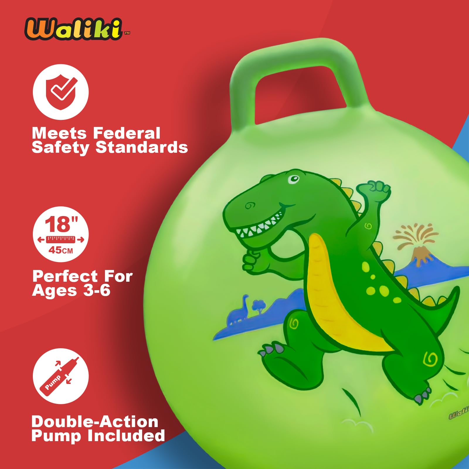 WALIKI Dino Hopper Ball for Kids 3-6 | T-Rex Hippity Hop | Jumping Hopping Ball - Image 2