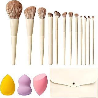 15 piece professional makeup brush set, including travel bag and 3 makeup eggs, professional wood handle basic brush, concealer cream brush and flawless foundation make-up brush