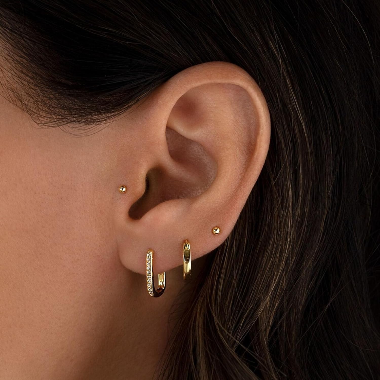 CERSLIMO Silver Hoop Earrings for Women, White Gold Plated Sterling Silver Post Cubic Zirconia Huggie Earrings | U-shaped Hypoallergenic Rectangle Chunky Earrings for Gifts - Image 2