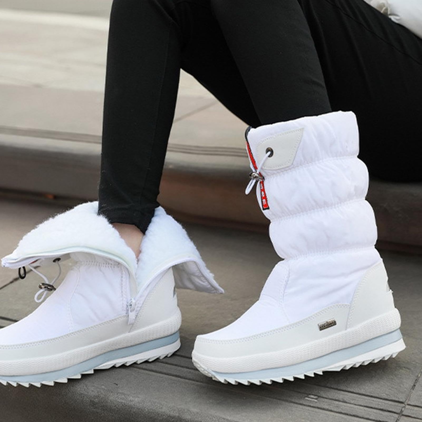 Botas de invierno para mujer, botas de nieve, impermeables, gruesas, con forro de piel sintética, botas de nieve para lluvia, botas de nieve para mujer, botas de nieve forradas a media pantorrilla
