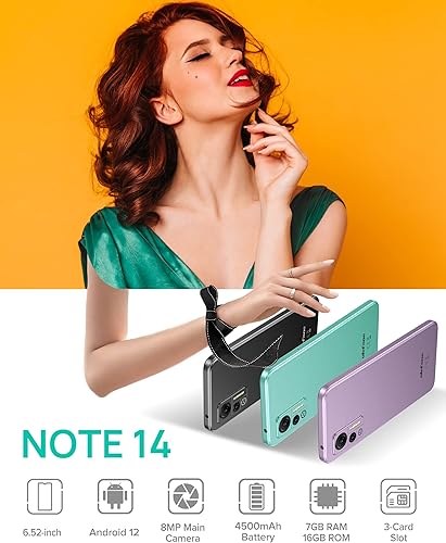 Miniatura 2 de Ulefone Teléfono inteligente desbloqueado, teléfono celular Note 14 desbloqueado, Android 12, pantalla completa IPS de 6.52 pulgadas, 4500 mAh, 7 GB