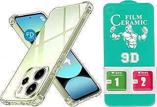 Kit Capa Capinha Anti-Impacto Premium Transparente + Película de Cerâmica 9D para Xiaomi Redmi Note 14 4G ou 5G (Note 14 4G)