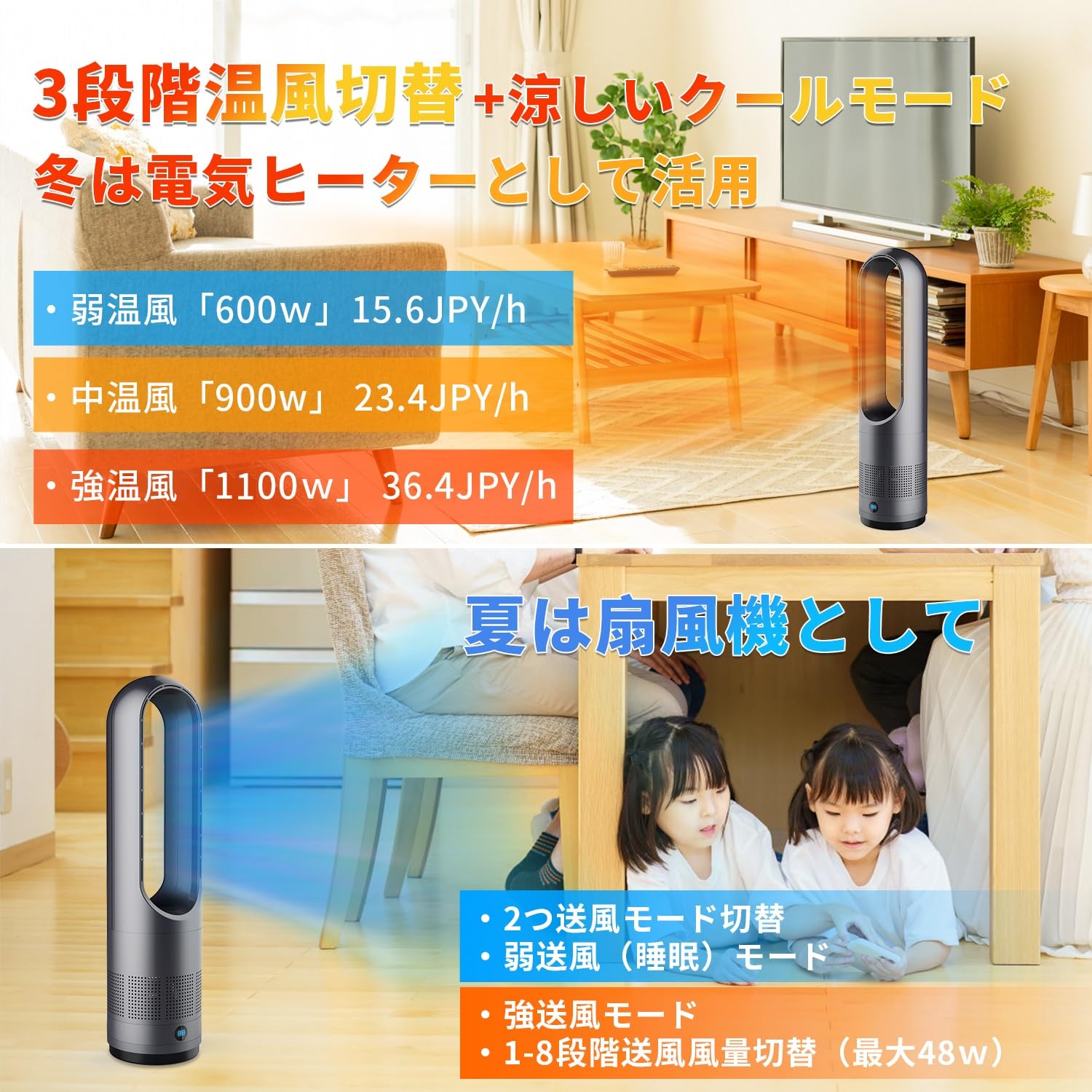 Amazon.co.jp: セラミックヒーター電気ファンヒーター扇風機 羽なし 温