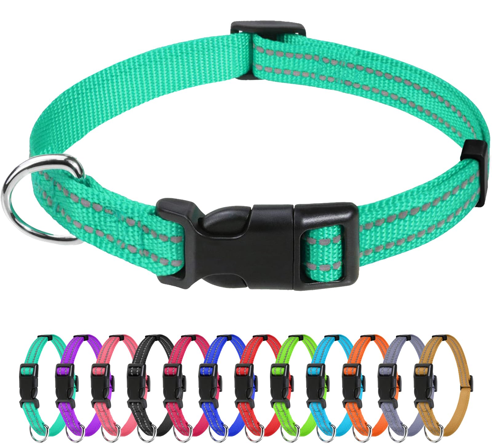 TagME Collare per Cani in Nylon Riflettente, Fibbia Staccabile Durevole, Collari Di Sicurezza Regolabili per Cuccioli, Teal, Larghezza 1.0 cm