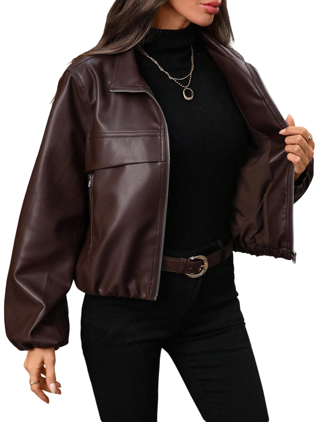 GORGLITTER Damen Lederjacke PU Leder Jacke Motorradjacke Herbstjacke Lockere Jacken Langarm Freizeitjacke Bomberjacke Herbst Outfits