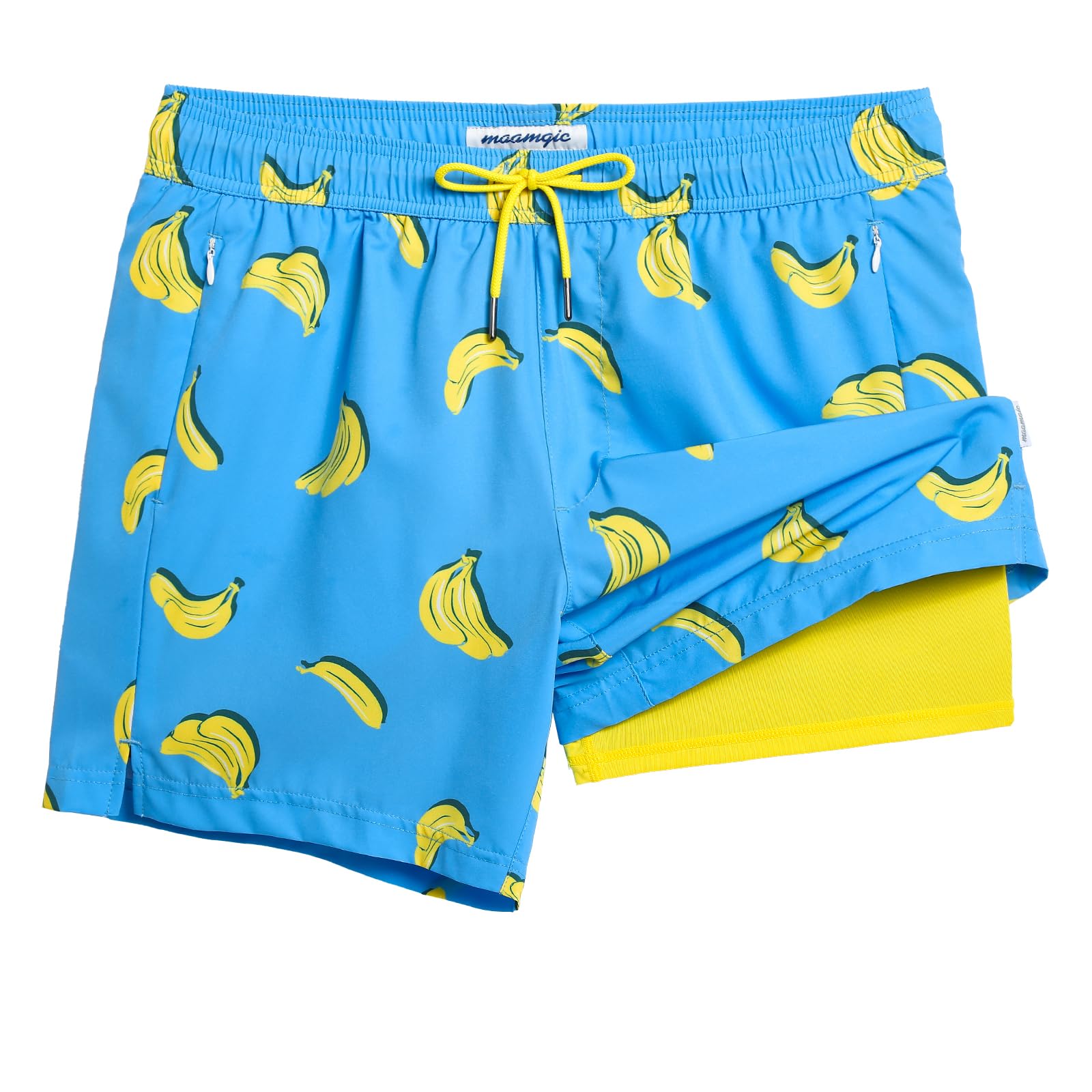 maamgic Traje de baño para hombre de 5.5 pulgadas con forro de compresión, pantalones cortos de secado rápido, traje de baño de playa con bolsillos con cremallera