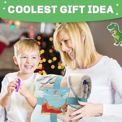 Miniatura 8 de Manta de dinosaurio que brilla en la oscuridad, regalos de juguetes de dinosaurio de cumpleaños para niños de 1, 2, 3, 4, 5, 6, 7, 8, 9, 10 años,