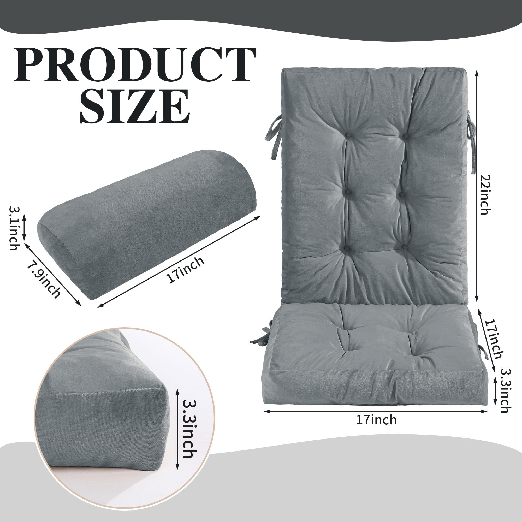 ROYALAY Rocking Chair Cushion with Adjustable Head Pillow, Glider Rocker Replacement Cushions, Glider Rocking Chair Cushions Back Pads for Rocker, Gray