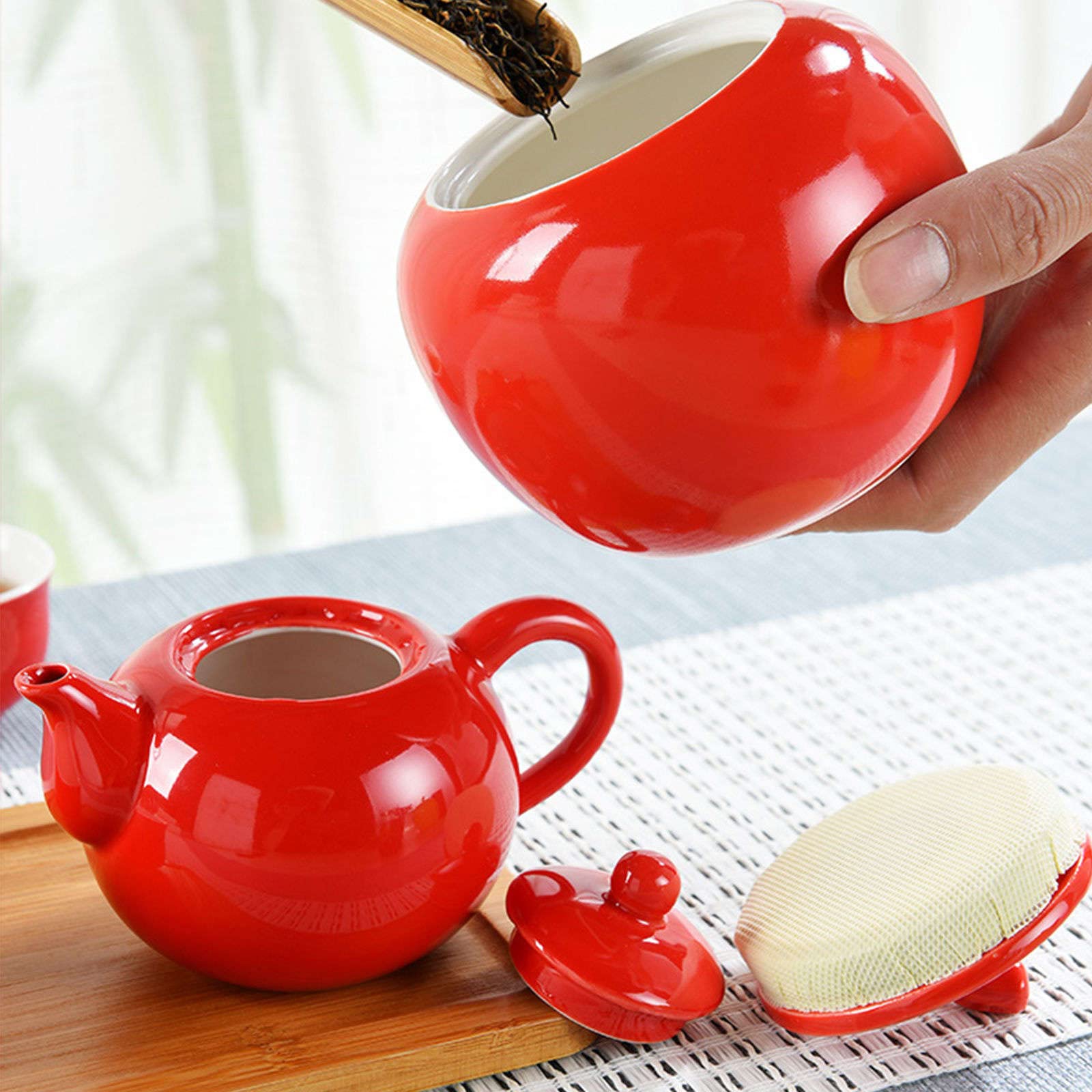Sucrier de Couleur Unie avec Couvercle 480 ML en Forme de Pomme Pot de Stockage de Sucre Pot à Sucre Récipient à Sucre Pot à épices pour café Bar Restaurant,Vert-480ml