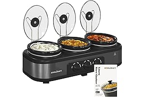 Triple Slow Cooker Buffet Server, Multi Crockpot Buffet with 3 Temperature Control Knobs