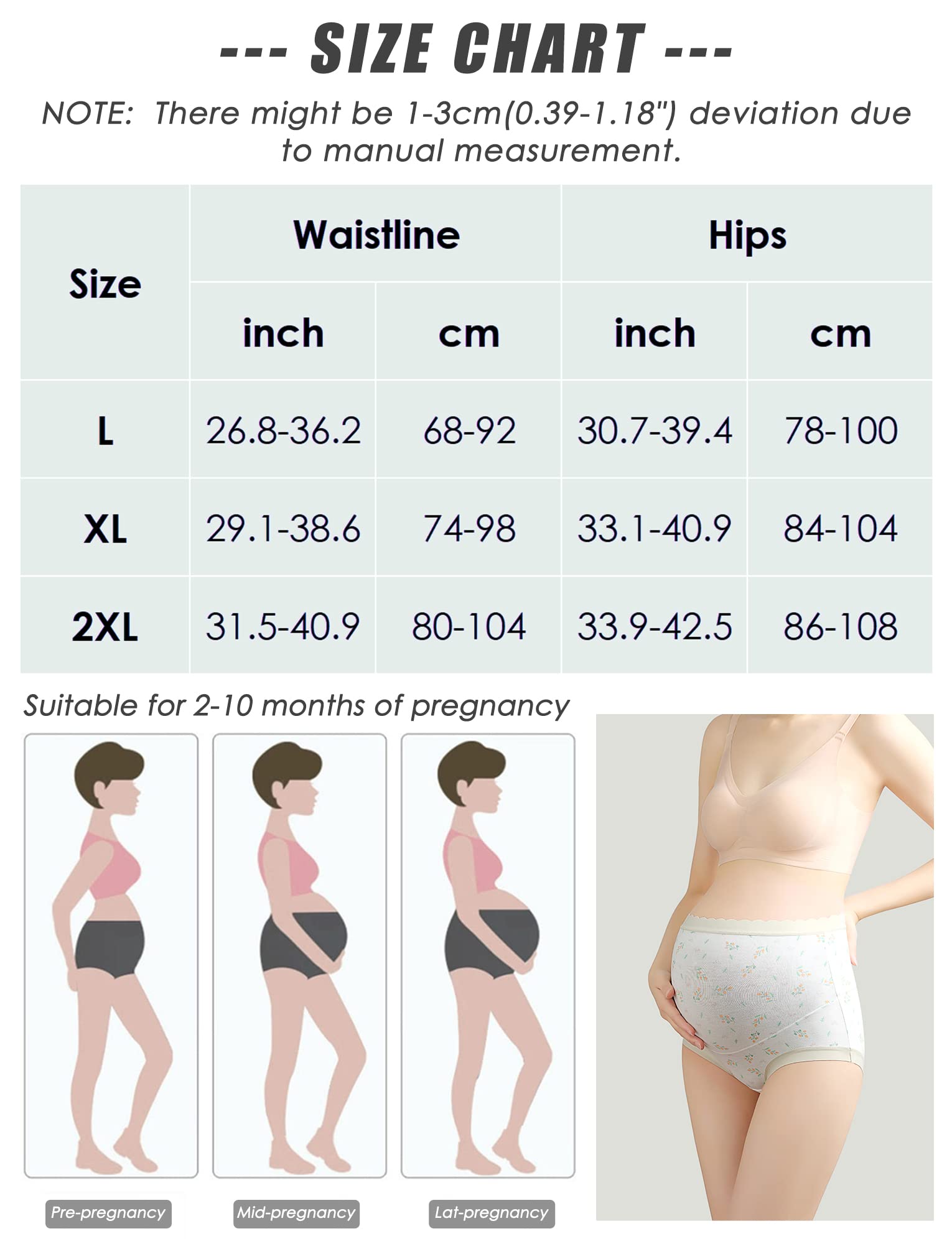 FEOYA - Bragas de maternidad para mujer, de algodón, talla grande, cintura alta, sin costuras, paquete de 3 - Gris - Large