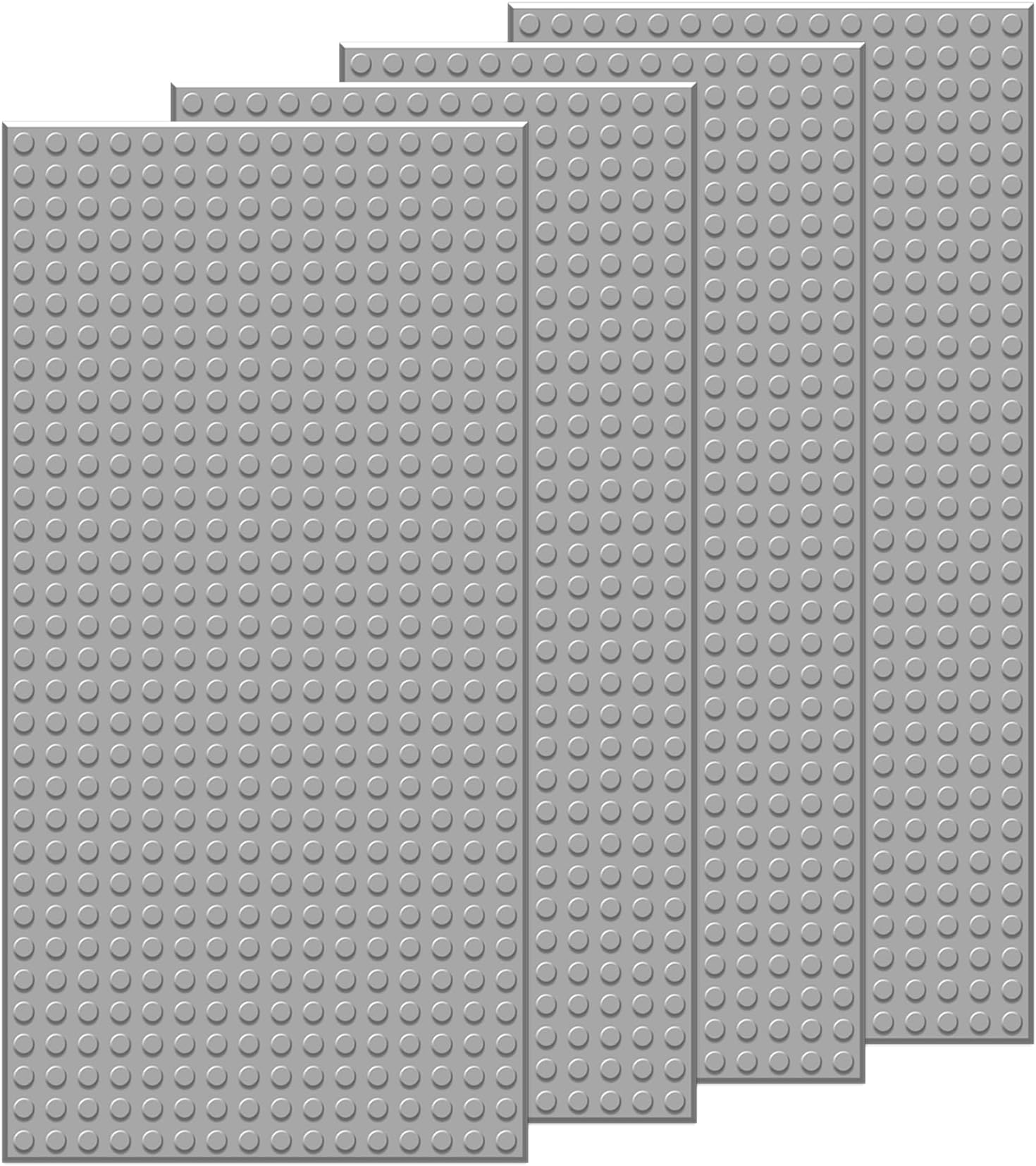 4 PCS Classic 5" x 10" Building Baseplates, Compatible with Major Brands Toy Bricks, Encourage Logic & Creativity Through Play, Ideal STEM Activities for Children (Gray)