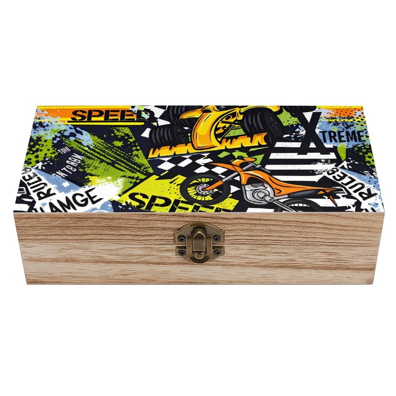 HLBSDM Cool Black Motorcycle Wooden Storage Box