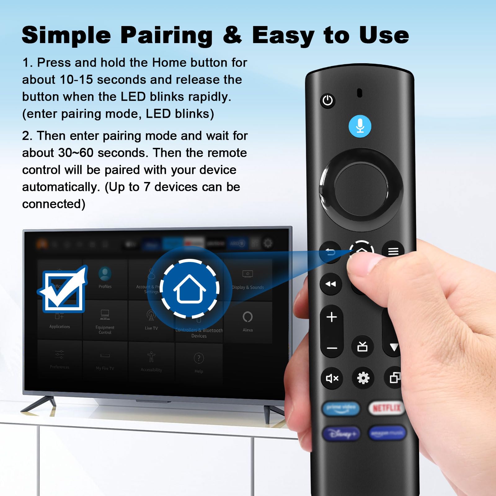 Telecomando Vocale Sostituzione,Applicabile Fire-TV-Stick Smart TVs (Lite & Gen 2 & Gen 3 & 4K),Applicabile Fire-S-tick Smart TVs Cube Gen 2 & Gen 3