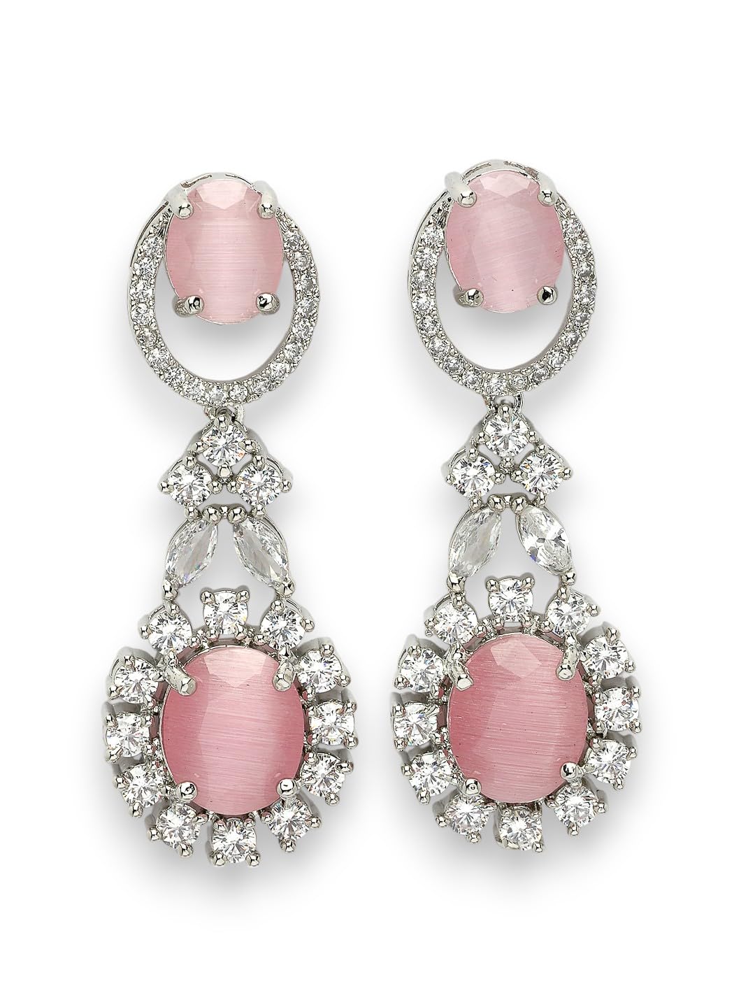 ADIVA Silver-Plated Pink AD Stone-Studded Handcrafted Drop Earrings Women & Girls