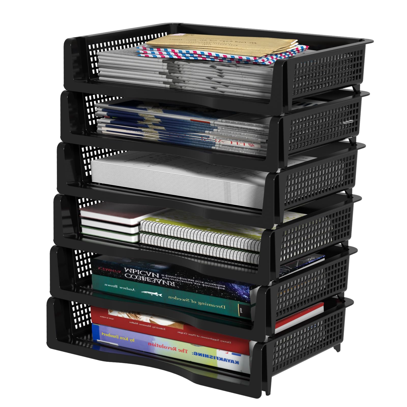 Buyitt 6 Tier A4 Paper Desktop Filing Trays, Plastic Stackable Letter Tray for Home Office Supplies (Black)
