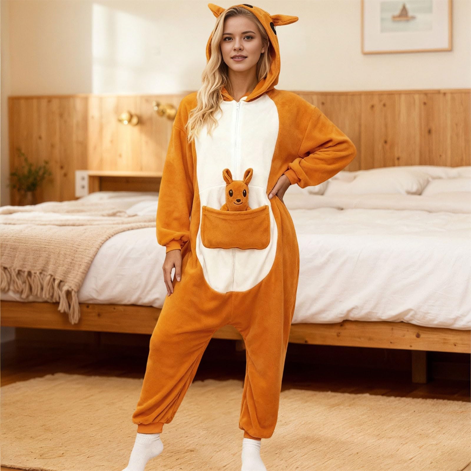 Pijama Suave con Personajes de Animales, Ropa de Estar por casa de Forro Polar acogedora para Relajarse y para Fiestas de Disfraces con Capucha y Bolsillos.
