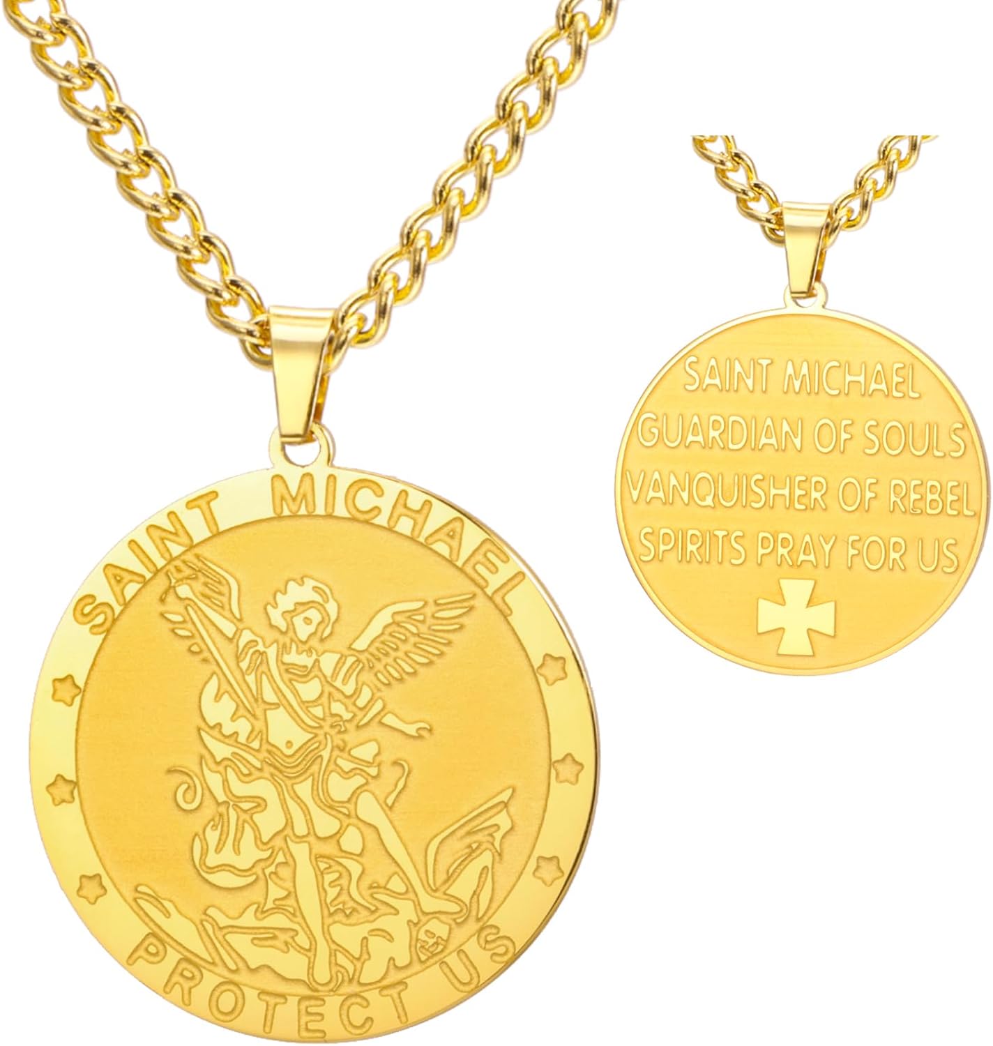 TEAMER Saint Michael Necklace Stainless Steel St. Michael Pendant The Great Protector Archangel Amulet Necklace Religious Jewelry For Men Women