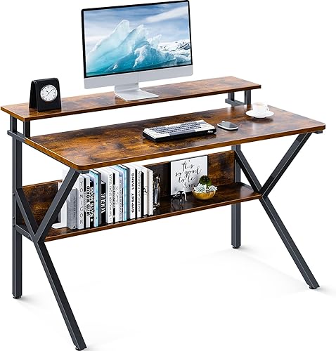 ODK Escritorio para computadora de 39 pulgadas, escritorio de oficina en casa con soporte para monitor y estantes de almacenamiento, estación de