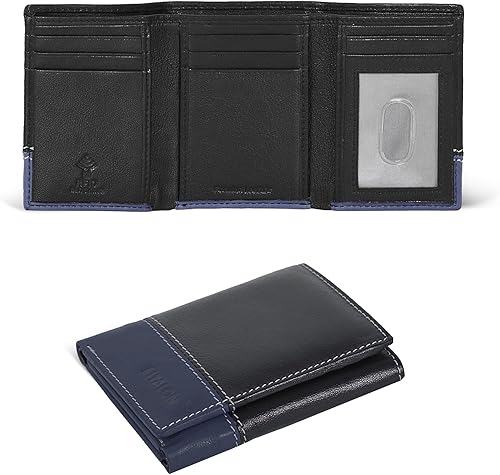 Miniatura 1 de Billeteras de cuero real para hombres - Cartera con bloqueo RFID delgada con diseño de tres pliegues con ranuras para tarjetas