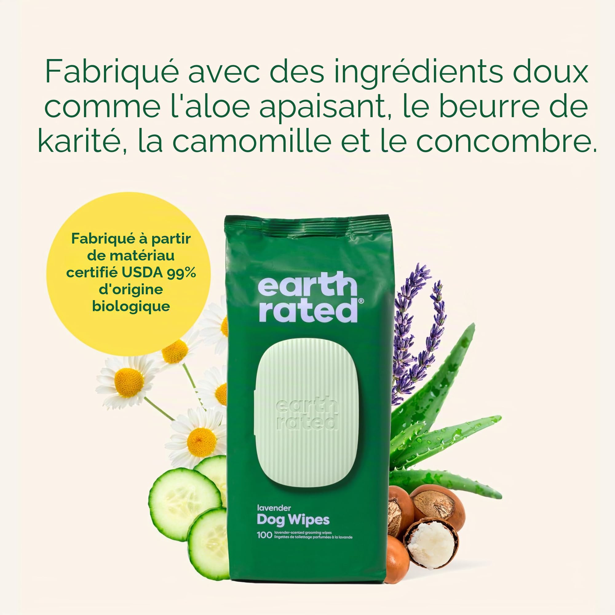 Earth Rated Lingettes hypoallergéniques pour Chiens, nettoyantes et Anti-odeurs, pour Pattes, Corps et arrière-Train, parfaites pour Chiots et Chiens Adultes, Parfum Lavande, 400 lingettes
