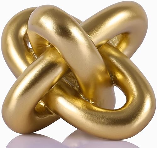 Estatua de nudo dorado, escultura de tres nudos, detalles de decoración del hogar, esculturas de nudo y estatuas para mesa de café rústica, sala de