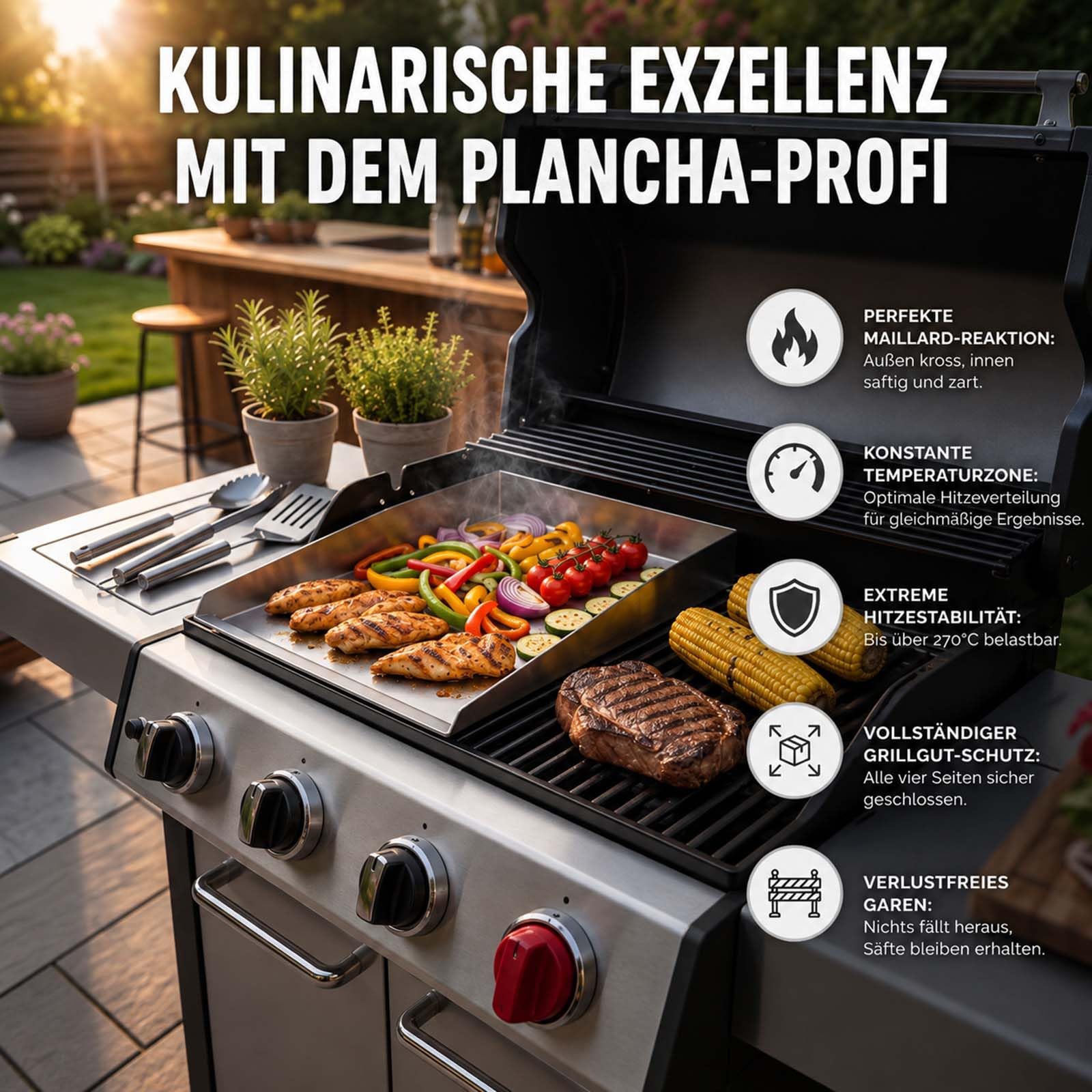 Buri 1 Plancha-Set 30x37 CM, Acciaio, Compatibile Con Napoleone Gasgrills