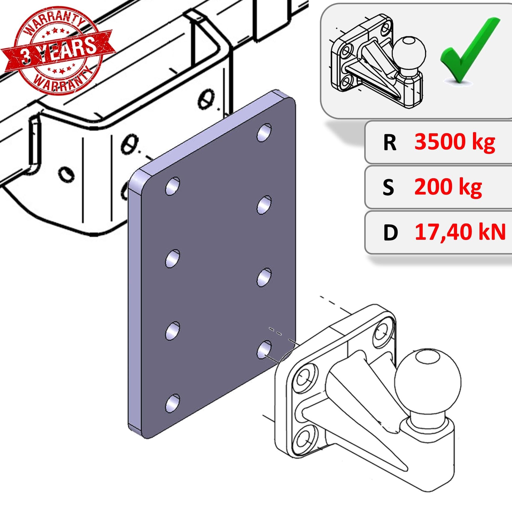 XIMPLIO Universelle Adapterplatte zur Höhenverstellung 4x83 der Anhängerkupplung für 4-Loch 83x56 mm AHK-Bock Flanschkugeln. verzinkt (ohne Schraubenset)